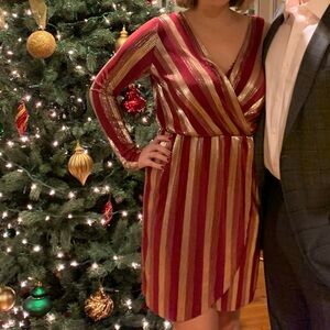 Lulus  Red and Gold Striped Dress